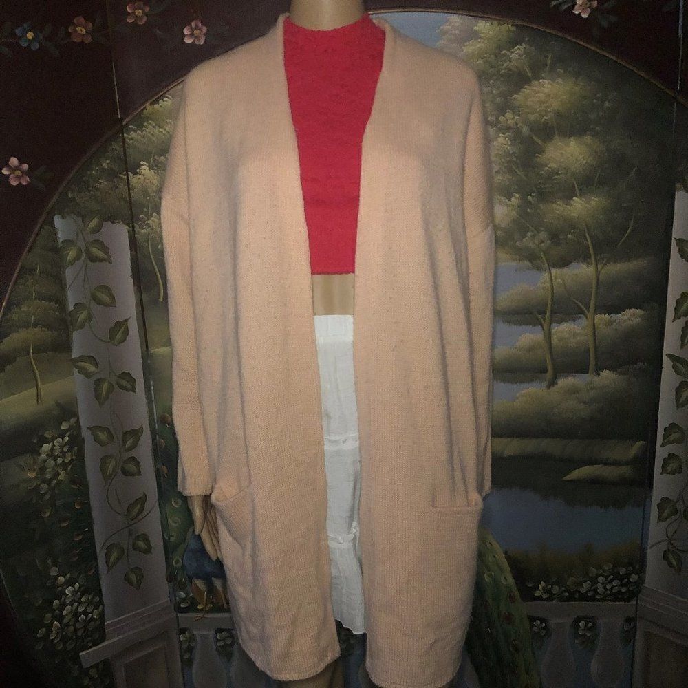 F21 Woman's Long Peach Cardigan w/ pockets-Sz. M
